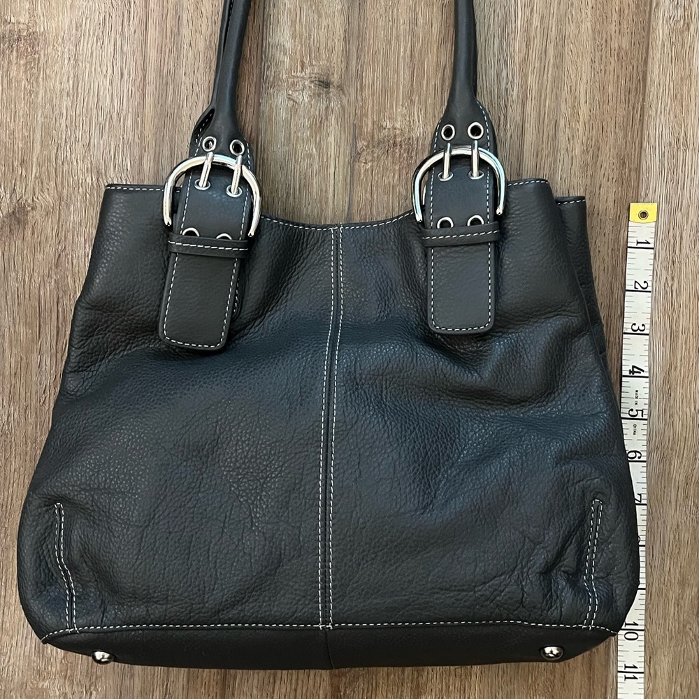 Gray Leather Tignanello Shoulder Bag with Silver Buckles - Picture 8 of 10